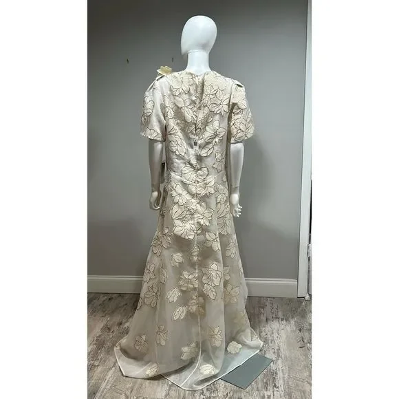 ❌❌ Sold Teri Jon by Rickie Freeman Ivory and Gold Floral Jacquard A-line Gown - Picture 12 of 12